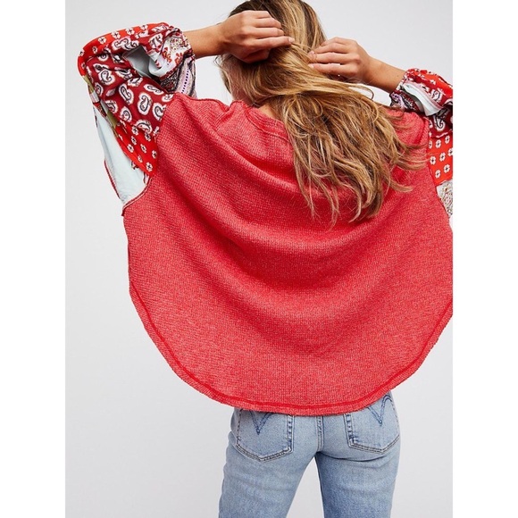 WE THE FREE PEOPLE CHERRY RED COMBO BLOSSOM TOP SZ XS - Picture 2 of 7